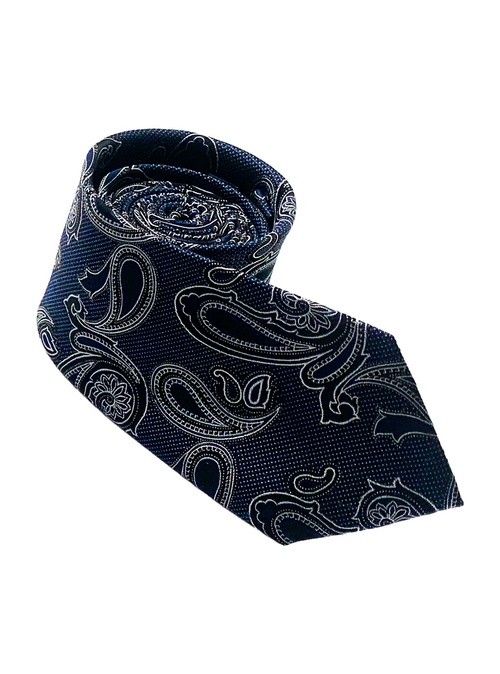 Navy Paisley Print Silk Tie