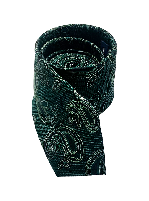 Green Paisley Print Silk Tie