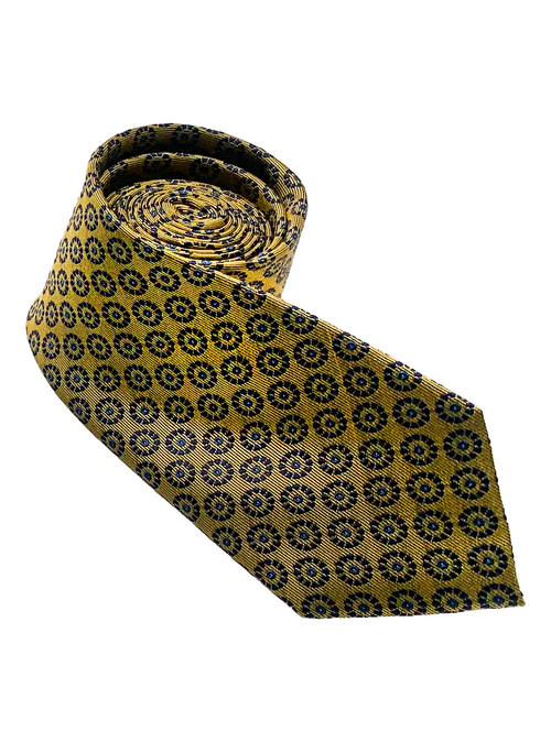 Yellow Floral Print Silk Tie