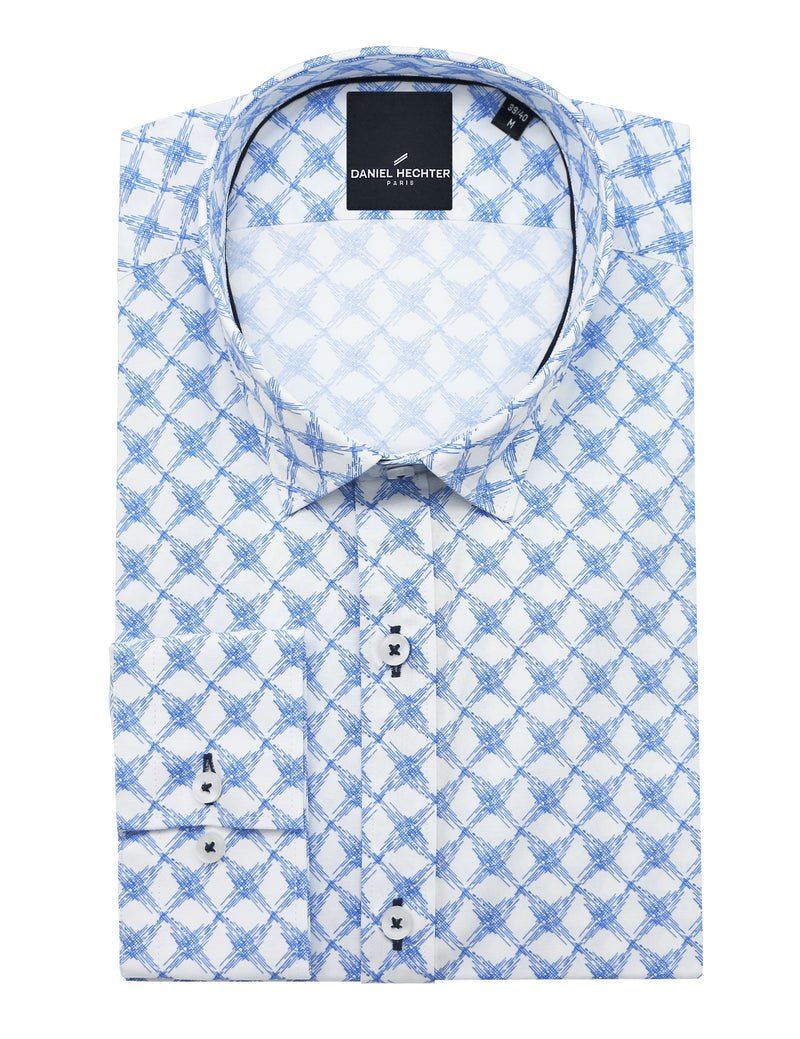 Sel Blue Texture Printed Shirt