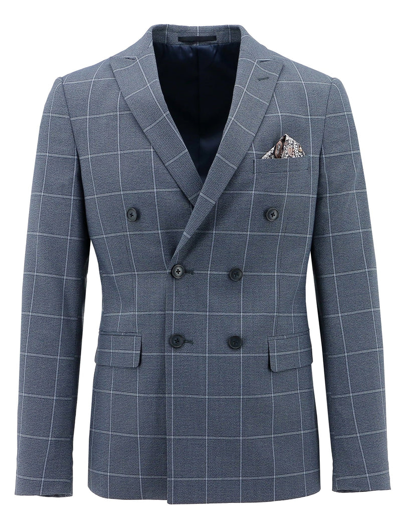 Edward Blue Grey Double Breasted Suit Jacket