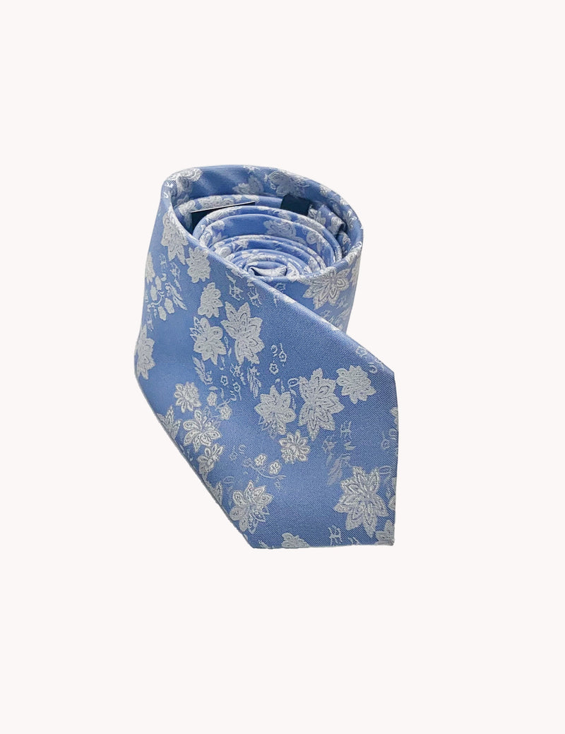Cornflower Blue Floral Silk Tie