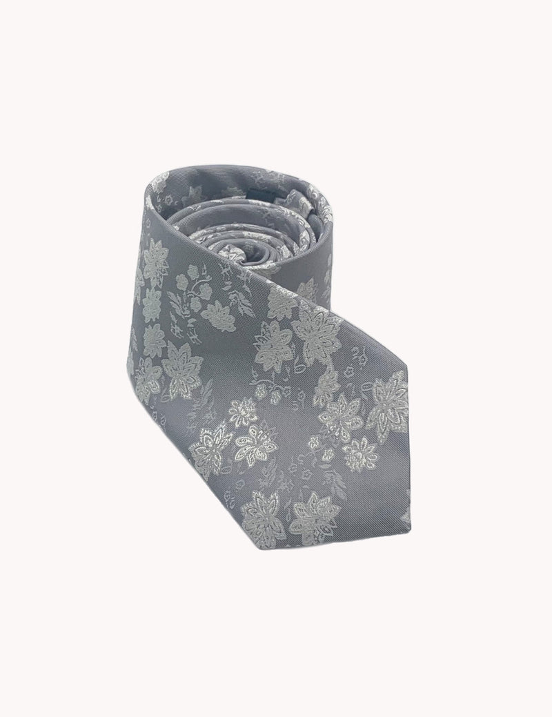 Grey Floral Silk Tie